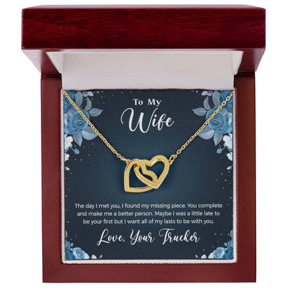 To Wife - From Trucker - You Complete Me Necklace Interlocking Hearts Necklace
