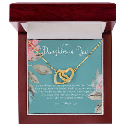 Daughter-In-Law Gift Necklace Wedding Gift Jewelry From Mother-In Law Gift For Bride Daughter-In-Heart Interlocking Hearts Necklace