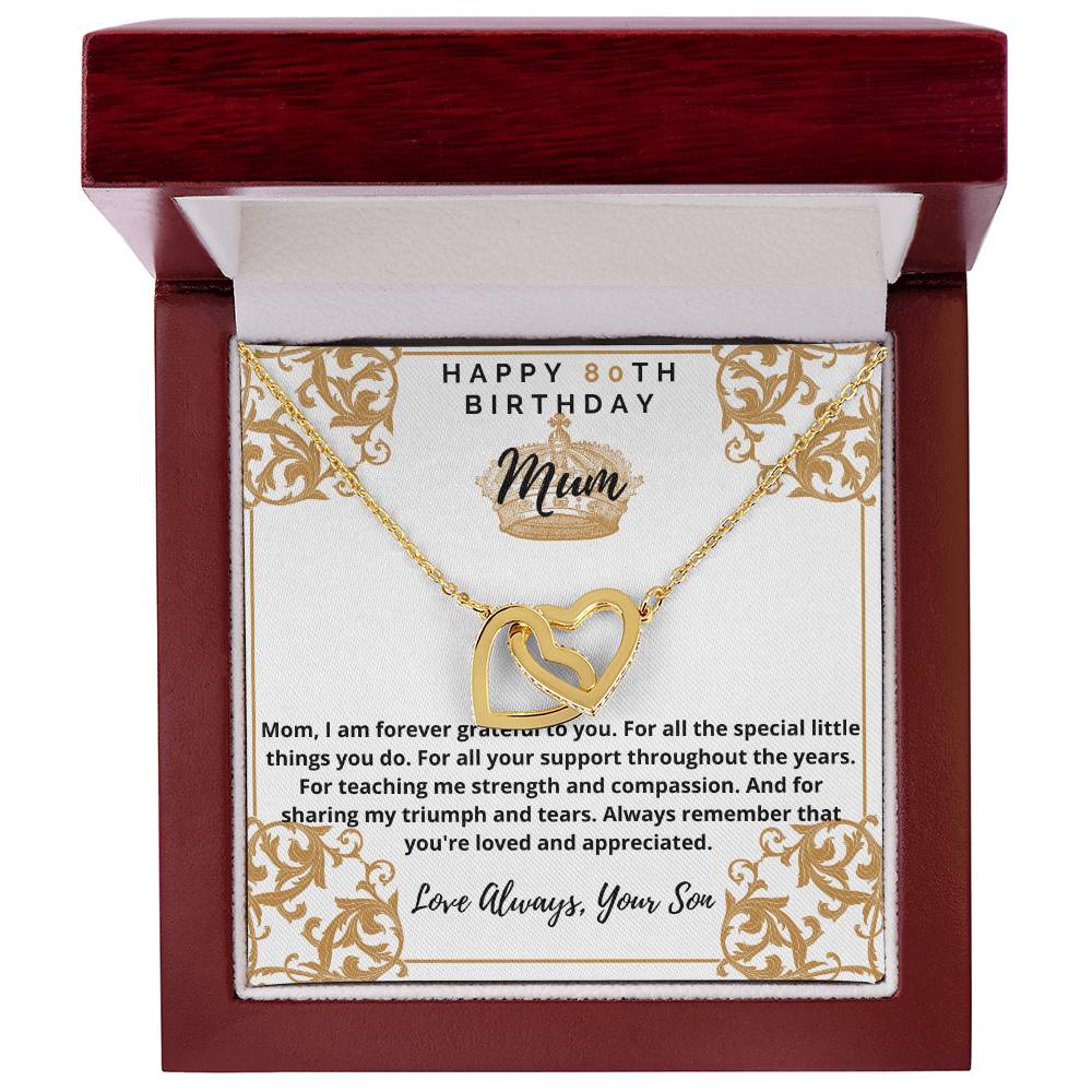 80Th Birthday Mum From Son Interlocking Hearts Necklace