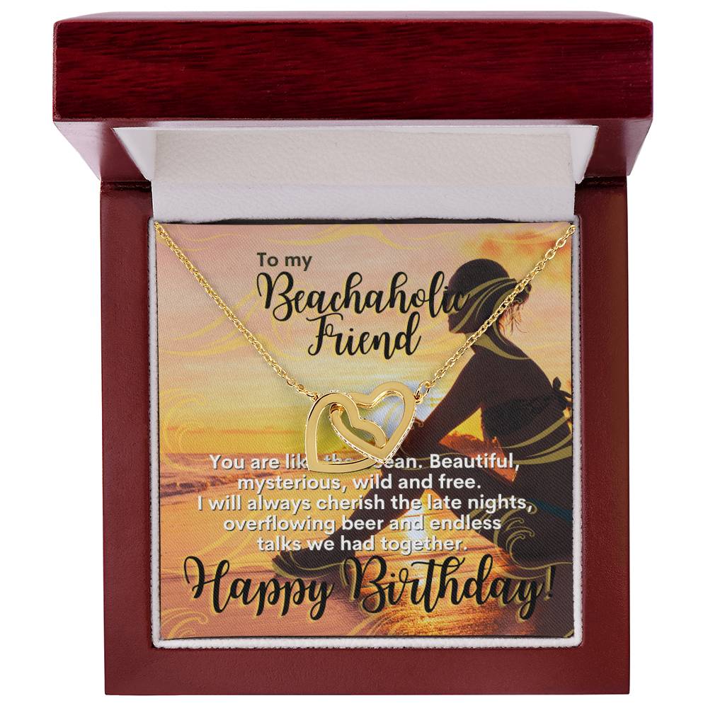 Gift For Bestfriend Beachaholic Beach Lover Party-Goer Interlocking Hearts Necklace