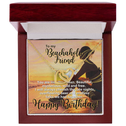 Gift For Bestfriend Beachaholic Beach Lover Party-Goer Interlocking Hearts Necklace