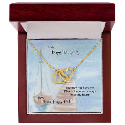 Bonus Daughter From Bonus Dad No Dna But You Have My Heart Interlocking Hearts Necklace