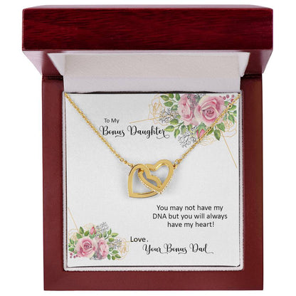 Bonus Daughter From Bonus Dad No Dna But You Have My Heart Interlocking Hearts Necklace