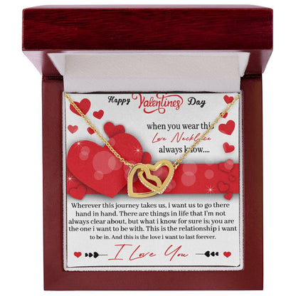 Valentines Day Love Necklace - Gift Interlocking Hearts Necklace