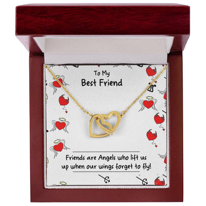 Friends Are Angels Necklace - Perfect Gift For Your Best Friend Interlocking Hearts Necklace