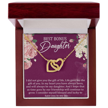 Best Bonus Daughter Interlocking Hearts Necklace Message Card