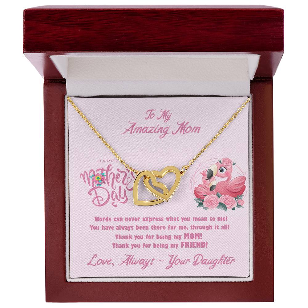 Flamingo Mom'S Day Two Hearts Necklace Interlocking Hearts Necklace