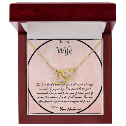 To My Wife The Love That I Have For You - Pink Interlocking Hearts Necklace