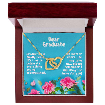 Dear Graduate Turquoise And Rose Interlocking Hearts Necklace
