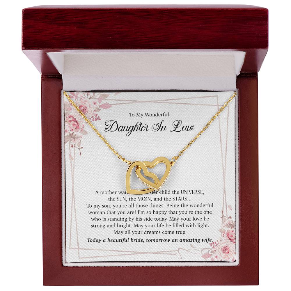 To My Wonderful Daughter In Law - Interlocking Heart Necklace Interlocking Hearts Necklace