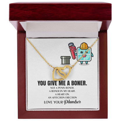 You Give Me A Heart Boner An Affection Erection Interlocking Heart Necklace Funny & Sarcastic Love For Her Mature Gag Plumber'S Wife Funny Gift Interlocking Hearts Necklace