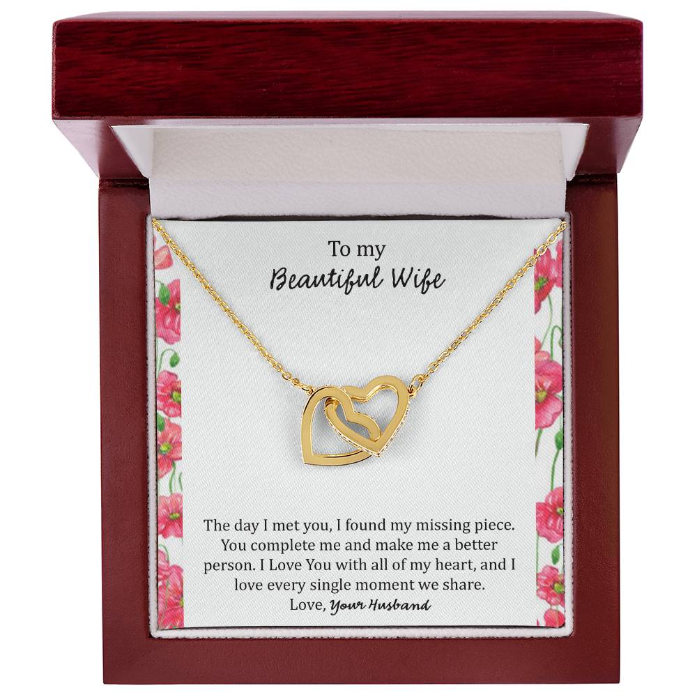 To My Wife The Day I Met You - Floral Interlocking Hearts Necklace