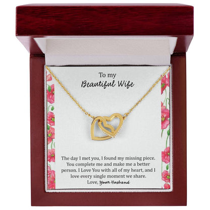 To My Wife The Day I Met You - Floral Interlocking Hearts Necklace