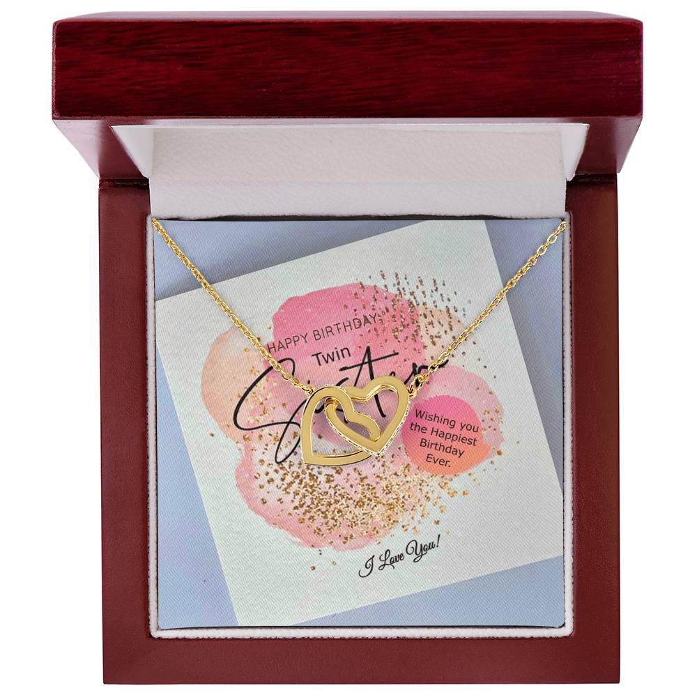 Double Hearts Necklace Happy Birthday Twin Sister Wishing You The Happiest Birthday Ever I Love You Interlocking Hearts Necklace