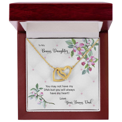 Bonus Daughter From Bonus Dad No Dna But You Have My Heart Interlocking Hearts Necklace