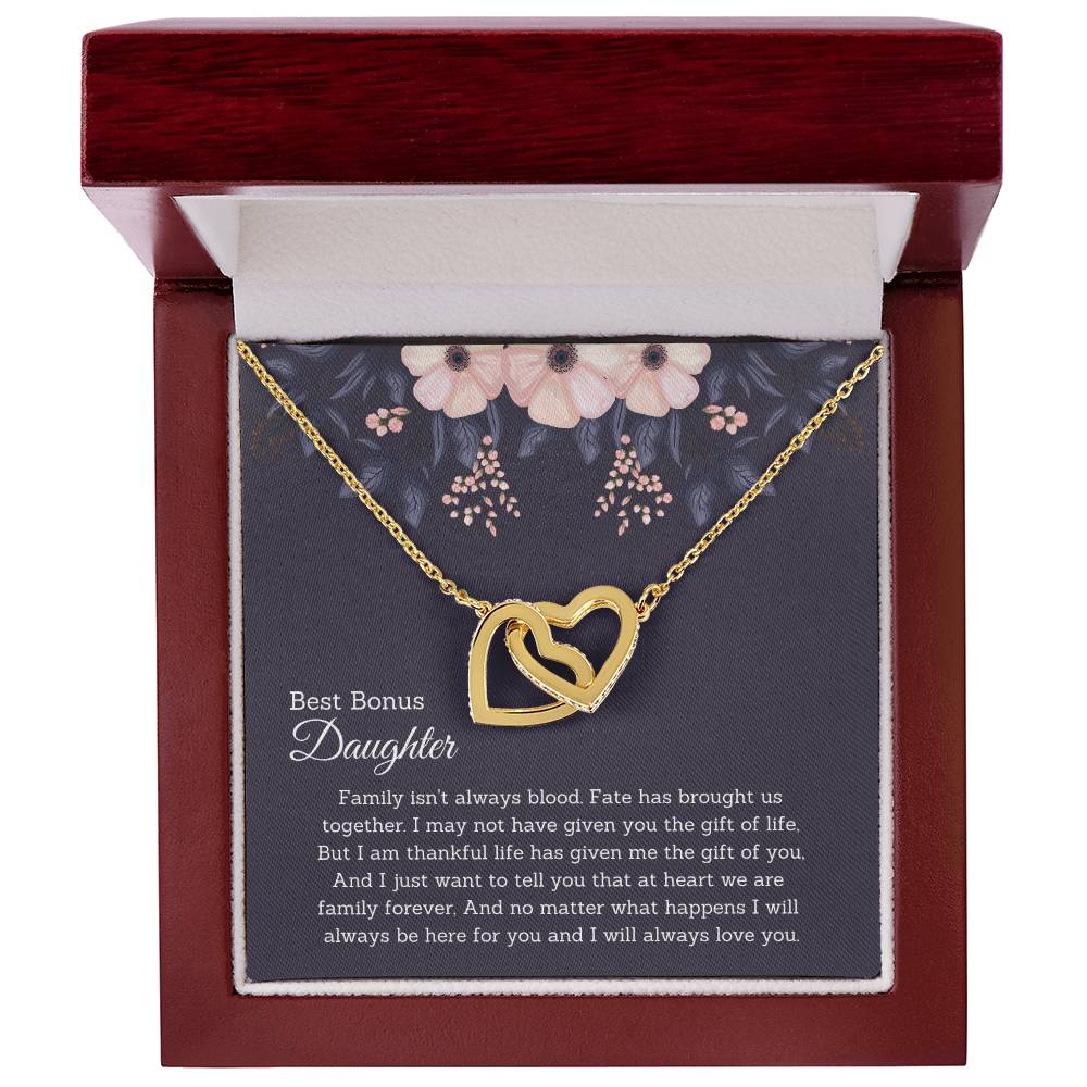 Bonus Daughter Gift Necklace Jewelry Handmade Usa Fate Has Brought Us Together Beautiful 14K Gold Forever Family Locked Hearts Interlocking Hearts Necklace