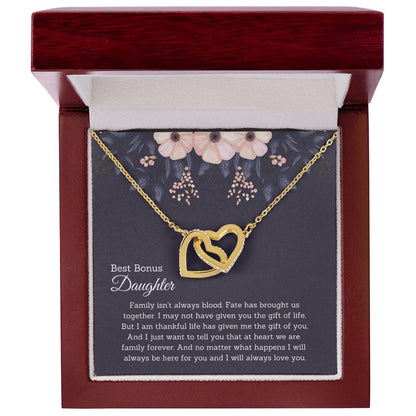 Bonus Daughter Gift Necklace Jewelry Handmade Usa Fate Has Brought Us Together Beautiful 14K Gold Forever Family Locked Hearts Interlocking Hearts Necklace