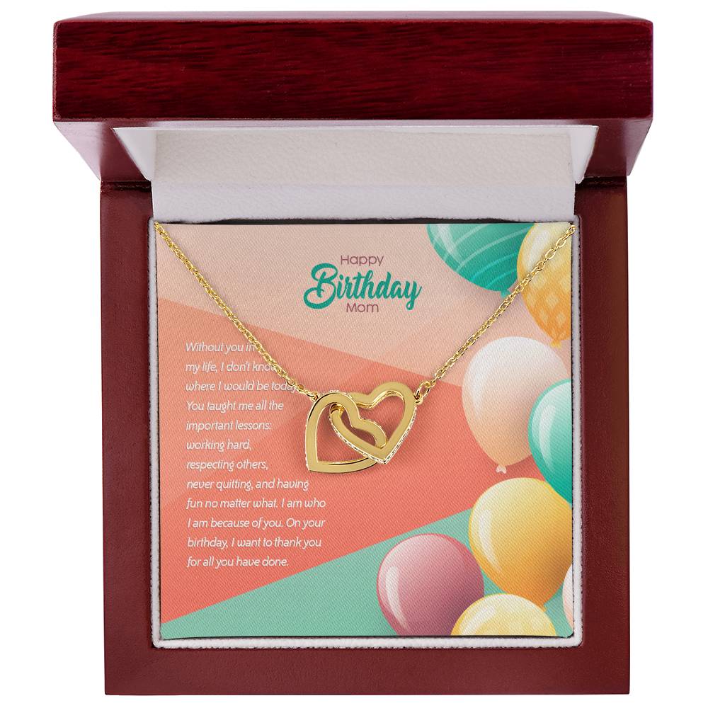 Birthday Edition Thank You Mom! For All You'Ve Done - Interlocking Hearts Necklace