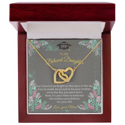 Two Hearts For Daughter'S Graduation Necklace. Interlocking Hearts Necklace