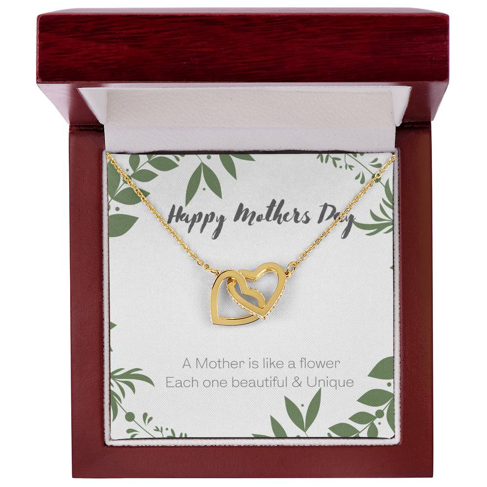 A Mother Is Like A Flower - Each One Beautiful & Unique Interlocked Hearts Mothers Day Gift Interlocking Hearts Necklace