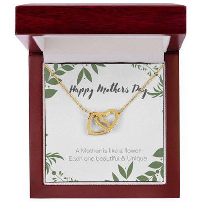 A Mother Is Like A Flower - Each One Beautiful & Unique Interlocked Hearts Mothers Day Gift Interlocking Hearts Necklace