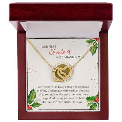 First Christmas Husband & Wife Interlocking Hearts Necklace Cream Holly