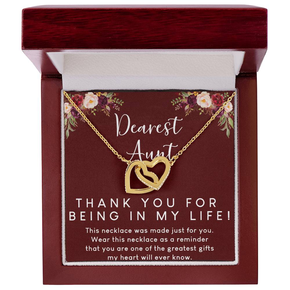Dearest Aunt Interlocking Hearts Necklace Message Card