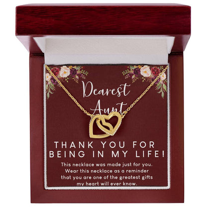 Dearest Aunt Interlocking Hearts Necklace Message Card