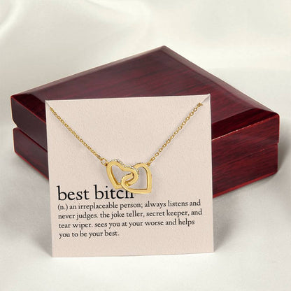 Definition Of A Best Bitch Interlocking Hearts Necklace