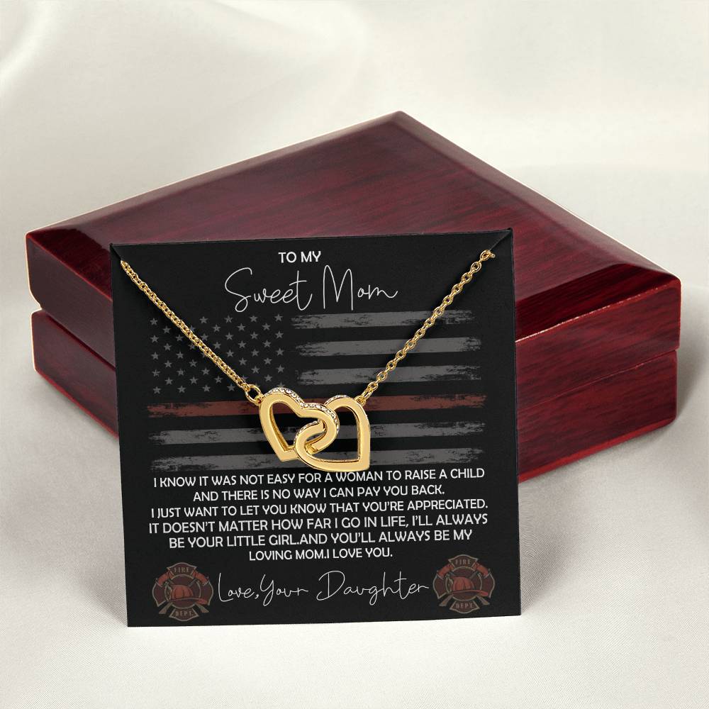 Firefighter Mom Necklace From Daughter - Fire Mom Gift From Daughter Interlocking Hearts Necklace