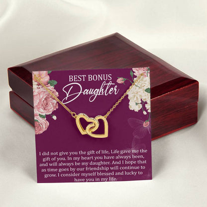 Best Bonus Daughter Interlocking Hearts Necklace Message Card