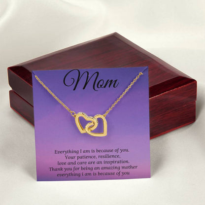 Everything I Am Is Because Of You Two Hearts Interlocking Hearts Necklace