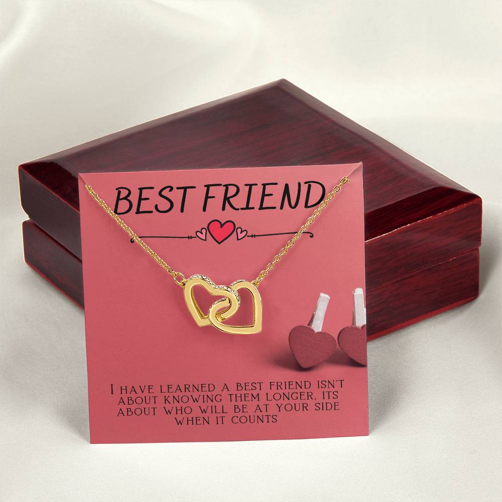 Best Friend Rememberable Quote Box Interlocking Hearts Necklace
