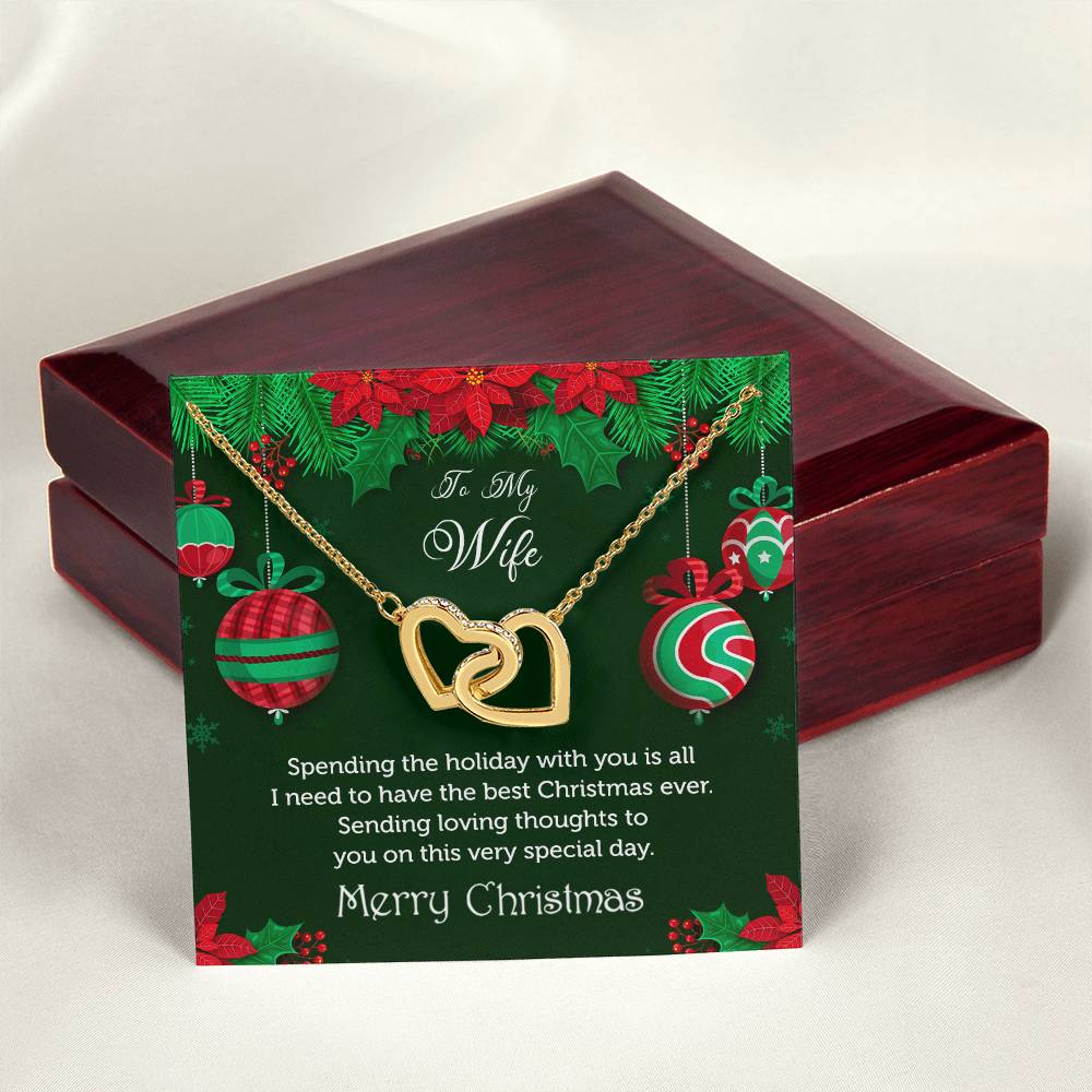 To My Wife - Merry Christmas Rose Gold And Silver Double Heart Necklace Interlocking Hearts Necklace