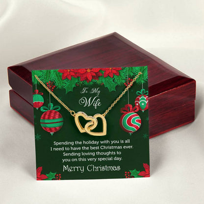 To My Wife - Merry Christmas Rose Gold And Silver Double Heart Necklace Interlocking Hearts Necklace