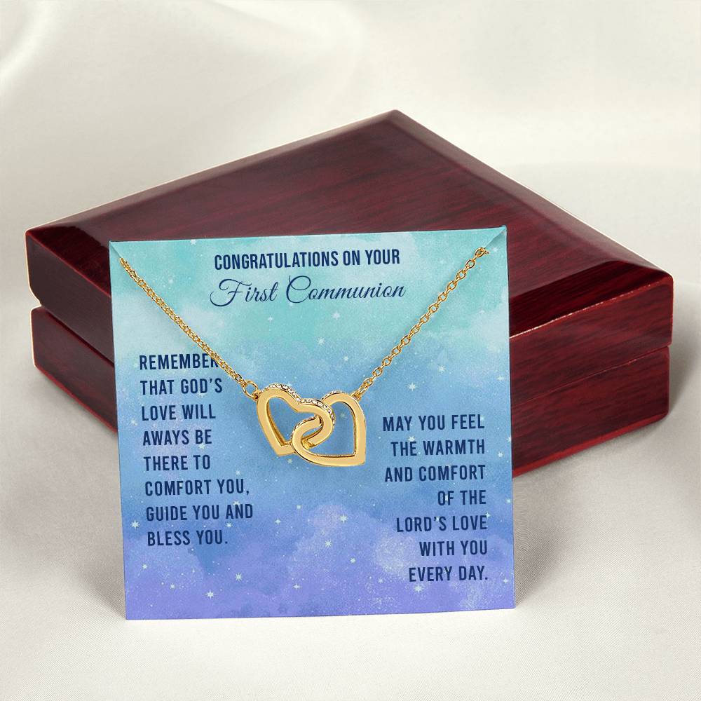 Congratulations On Your First Communion - Remember That God'S Love Will Aways Be There To Comfort You Guide You And Bless - Necklace Interlocking Hearts Necklace