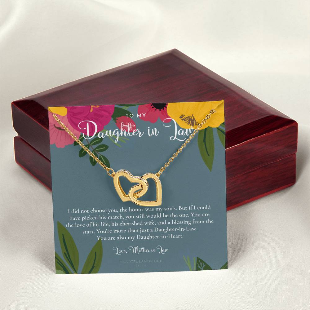 Daughter-In-Law Gift Necklace Wedding Gift Jewelry From Mother-In Law Gift For Bride Daughter-In-Heart Interlocking Hearts Necklace