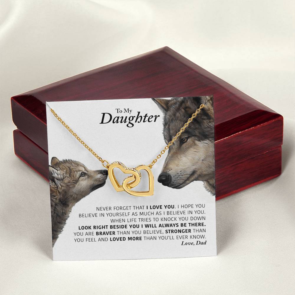 Daughter - I Will Always Be There Dad In Usa Interlocking Hearts Necklace