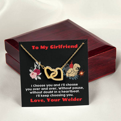 Welder'S Girlfriend Interlocking Hearts Necklace