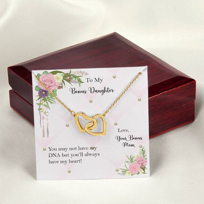Bonus Daughter From Bonus Mom No Dna But You Have My Heart Interlocking Hearts Necklace