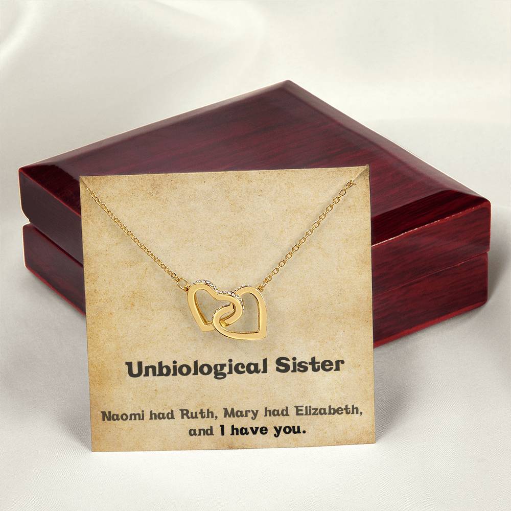 Unbiological Sister Necklace - Gift For Best Friend Interlocking Hearts Necklace