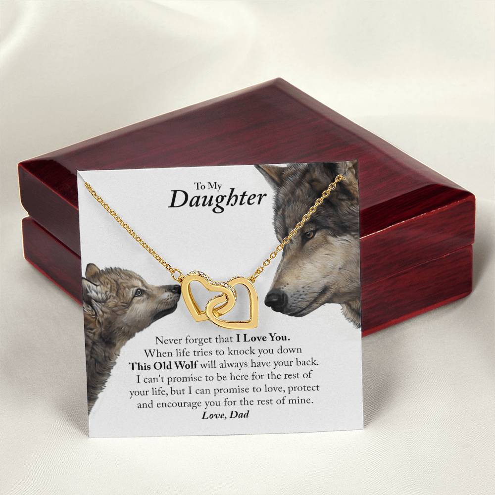Daughter - This Old Wolf Will Always Have Your Back In Usa Interlocking Hearts Necklace