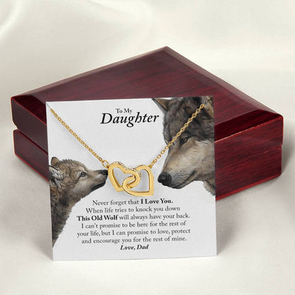 Daughter - This Old Wolf Will Always Have Your Back In Usa Interlocking Hearts Necklace