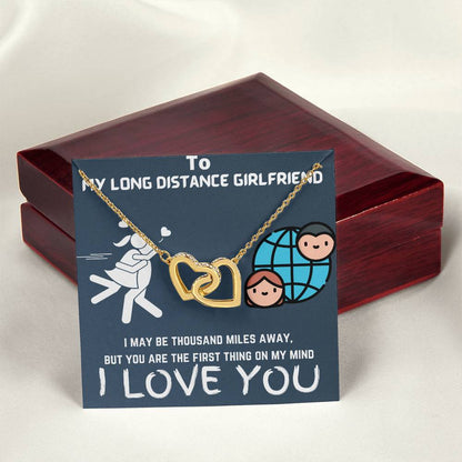 Gift For Long Distance Girlfriend Interlocking Hearts Necklace