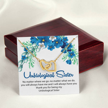 Unbiological Sister Necklace. Interlocking Hearts Necklace