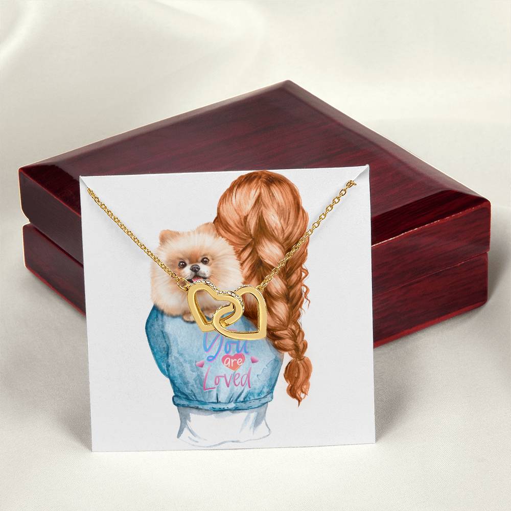 Dog Mom Pom Pomeranian Lovers Two Interlocking Hearts Gift Necklace Interlocking Hearts Necklace