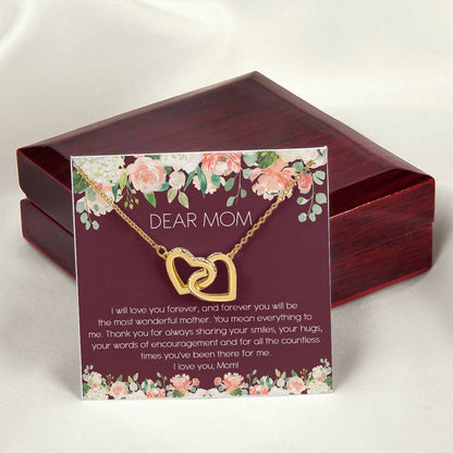 Dear Mom Watercolor Flower Interlocking Hearts Necklace Mother'S Day Message Card