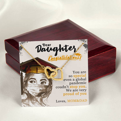 Dear Daughter! Loves Mom&Dad Interlocking Hearts Necklace