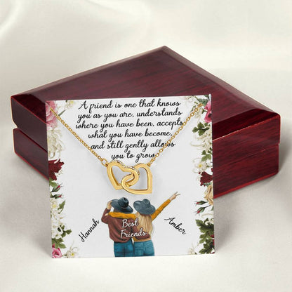 Best Friend Gift Necklace Interlocking Hearts Necklace Gift For Best Friend Birthday Gift For Friend Bff Necklace Gift Custom Name Card