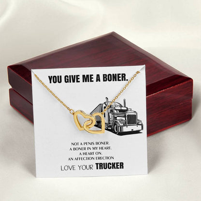 Truck Driver Wife Gifts You Give Me A Boner Truck Driver Wife Necklace Trucker Love For Soulmate Interlocking Hearts Necklace